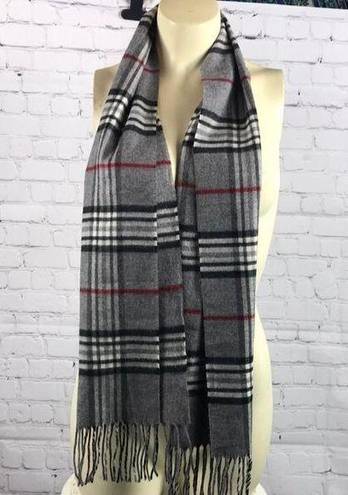 V. Fraas Cashmink by  scarf gray red black white plaid EUC