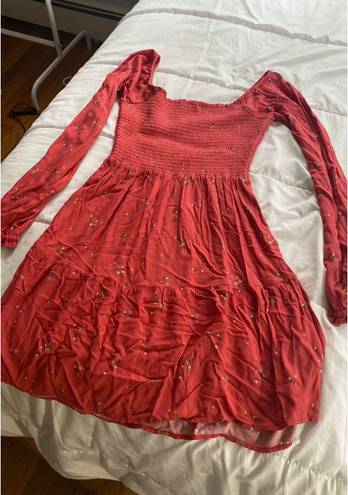 American Eagle Outfitters Red Long Sleeve Floral Dress