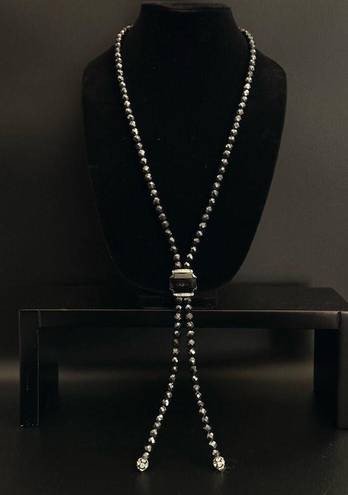 Onyx Vintage Black Hematite  And CZ Lariat Necklace