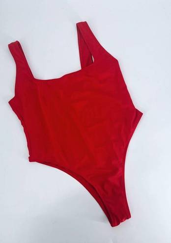 Boohoo Square Neck One Piece Red Swimsuit Size 10