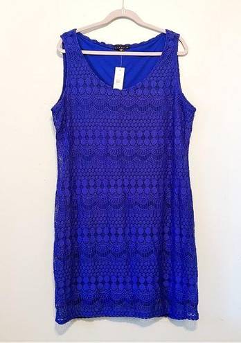 Tiana B  Dress Blue Embroidered Lace Scoop Neck Shift Dress Sz XXL NWT