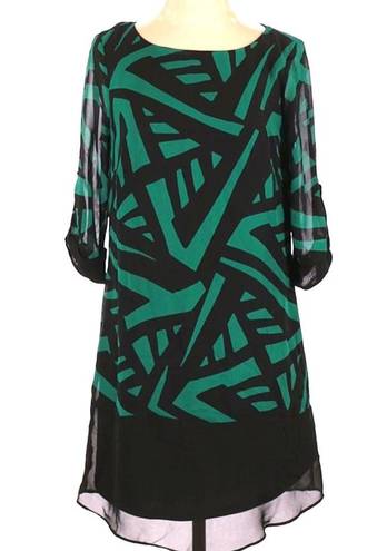 Charlotte Russe Black and green geometric print shift dress size large