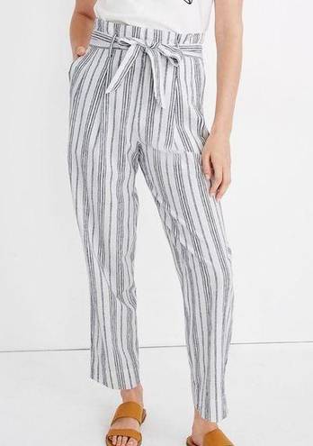 Madewell  Linen-Cotton Paperbag Pants in Dark Baltic Stripe Size 8 EUC