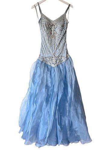 Sue Wong  Silk Dress Hand Beaded Evening Gown Party Fancy Blue Size 4