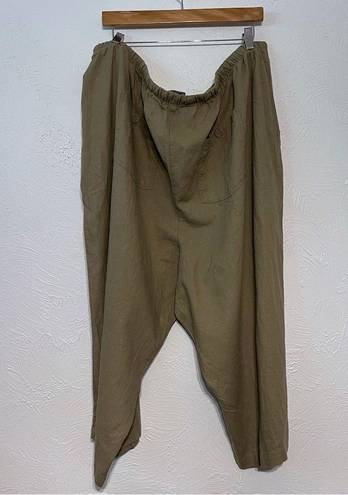 ELLOS Women's Plus Size Beige Linen Blend Casual Resort Beach Crop Pants 30 3X