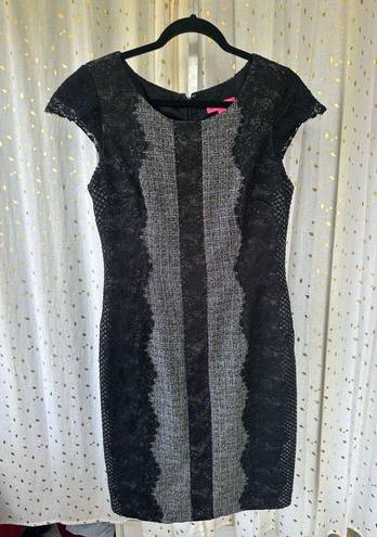 Betsey Johnson  Tweed Lace Overlay Mixed Print Cap Sleeve Sheath Dress Edgy 8