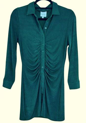 Sky to Moon  SIZE MEDIUM 🍒DEEP GREEN BUTTON FRONT SHIRT DRESS BODYCON RUCHED