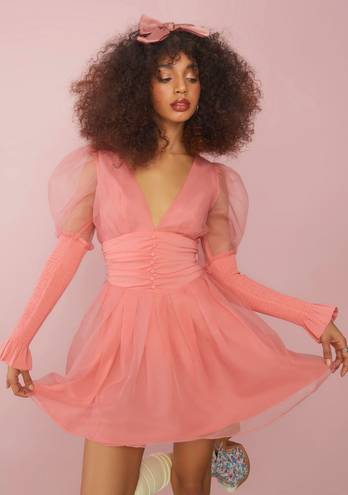 Dolls Kill Pink Puff Sleeve Dress