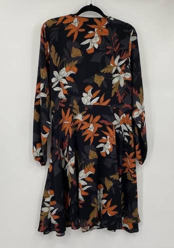 City Chic  Floral Print Mini Wrap Dress Long Sleeve Black Orange Womens S / 16