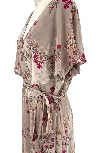 City Chic  Flower Child Faux Wrap Dress Midi Dress Beige Plus Size 16