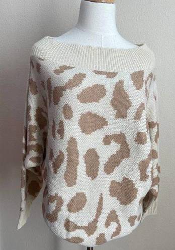 Aakaa Women's Boatneck Pullover Sweater Animal Print Dolman Sleeve Slouchy sz Small