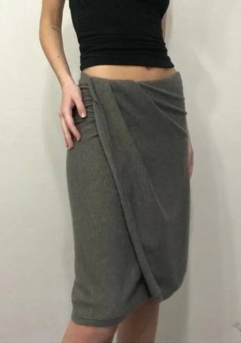 Donna Karan Cashmere Midi Wrap Skirt in Medium Grey NWT Size P Retail $795