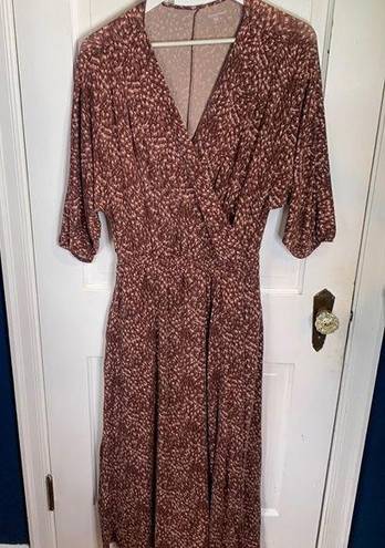 Garnet Hill  Brown Stretch Tencel Jersey V Neck Crossover Faux Wrap Dress Sz S