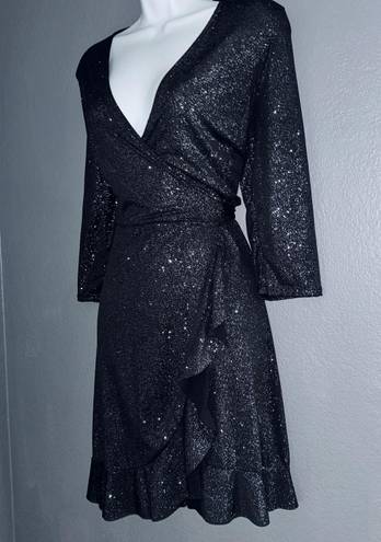 Tiana B New w Tags . Black Sparkle Ruffle Wrap Evening Party Dress Womens size Medium