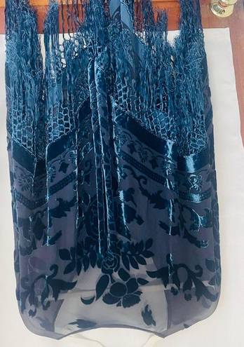 💙💙Gorgeous!! Gypsy/Boho Sheer Silk, Deep Teal Floral Velvet Burnout Multi Size L