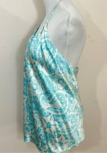 Blair  Delmonico Vintage Y2K Silk Floral Halter Top Aqua/ White S