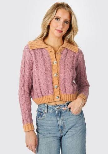 Lush Clothing NWT | Lush Shayla Rhinestone Button Cropped Cable Knit Cardigan Sweater | SZ M