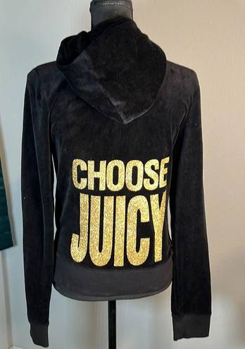 Juicy Couture Y2K  Black VELOUR Jacket CHOOSE JUICY GOLD BLING Sz L