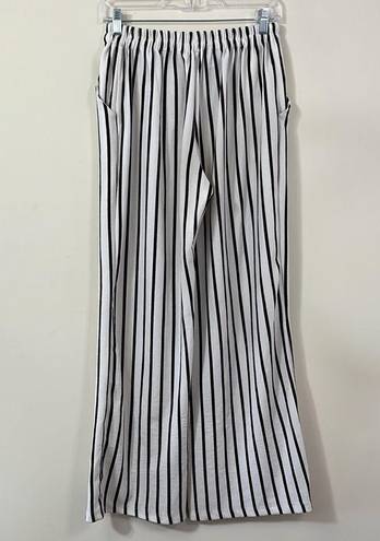 HYFVE  White Black Striped High Rise Wide Leg Elastic Waistband Pants M