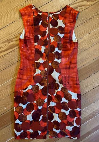 Tracy Reese retro mid-century orange circle print cap sleeve silk sheath dress -6  Gently used in very good condition.  New York size women’s 6. 100% silk.