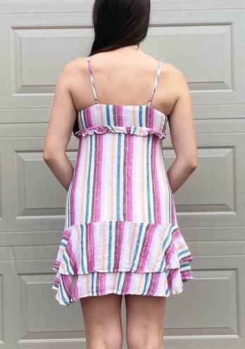 Rails  Martina Avila Rainbow Striped Coastal Beach Linen Mini Sun Dress XS