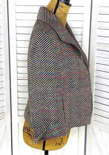 Doncaster  Neon Rainbow Silk Tweed Open Front Crop Blazer Jacket Black Multi 6