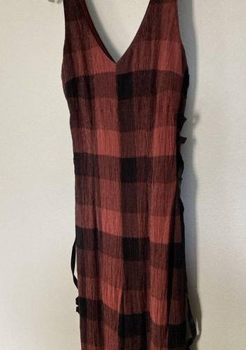 Anthropologie ‎ Ett Twa Jumpsuit 4 Petite Wide Leg Red Black Check Lace Up Sides