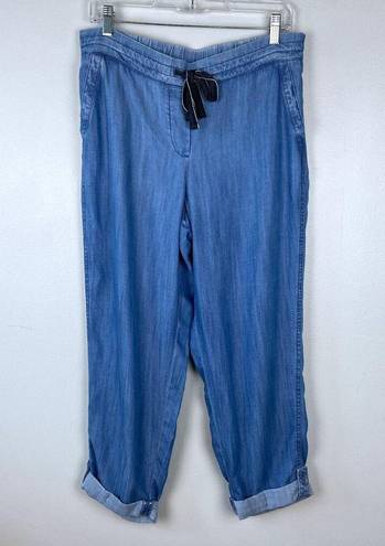 Talbots  Summer Twill Slim Leg Crop Pants Chambray Blue Tencel Drawstring Size 8