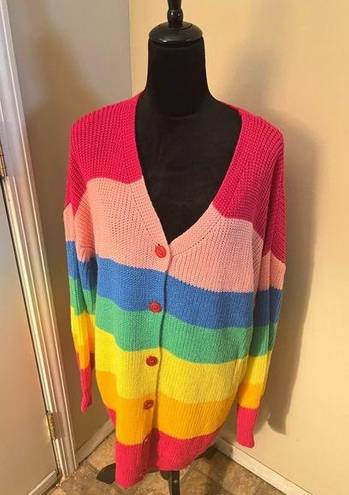 Support Pride in this adorable oversized rainbow striped boyfriend cardigan 2x Size XXL