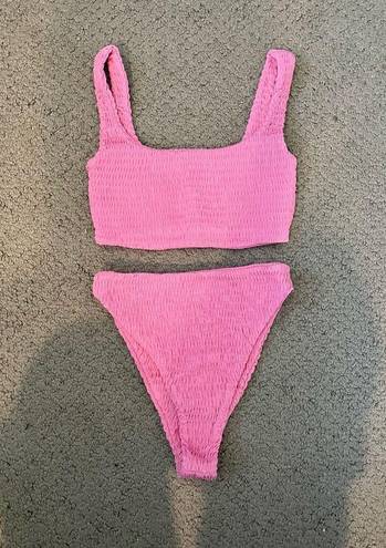 Naked Wardrobe NWOT Pink  Smocked 2 Piece Bikini