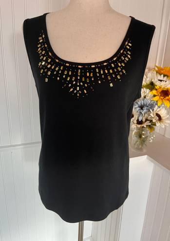 Karen Scott Black Scooped Embellished Sleeveless Top