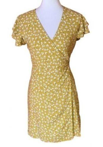 Harper  gold floral wrap mini dress