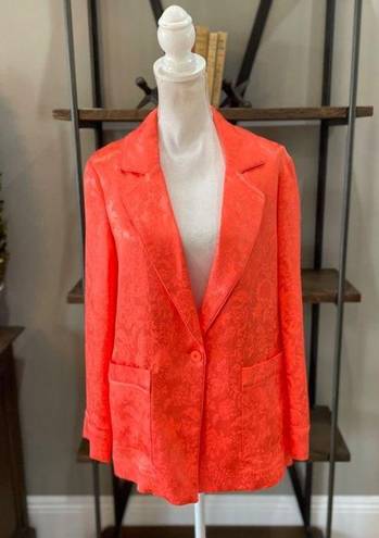 Alice + Olivia  Shanda Jacquard Satin Pajama Blazer Coral Orange Womens Small