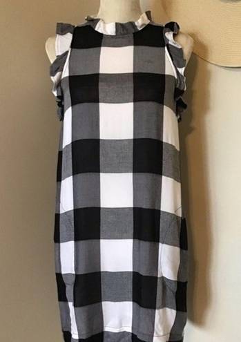 Chelsea and Violet  Black & White‎ Buffalo Plaid Check Sleeveless Ruffle Dress Sz S