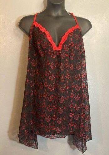 Secret Treasures  black and red floral lace negligee