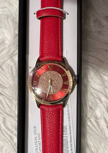 Croton Manhattan by  Wristwatch Red Buckle Band Roman Numerals Gold Tone