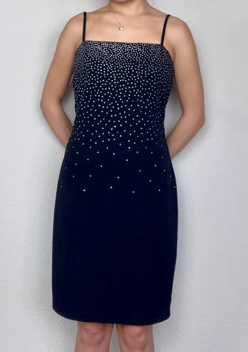 City Triangles Vintage Dark Navy Blue Silver Sparkly Dot Spaghetti-Strap Dress