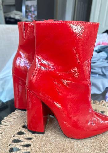 SheIn Red Leather High Heel Booties