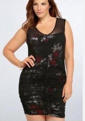 Torrid  Black Shirred Dress Plus Size Sheath Mesh OVERLAY Tight Party