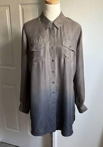 Krass&co ISDA &  Size S 100% Silk Gray & Blue Ombre Roll Tab Sleeve Button Up Blouse