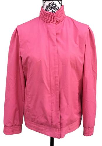 London Fog Vintage 80s  Coral Pink Zip Up Vented Windbreaker High Gathered Neck 6