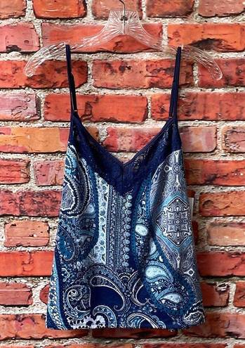 In Bloom Blue Paisley Print  by Jonquil Lace Trim V-Neck Camisole