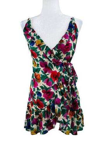 Topshop Floral Print Ruffle Trim Mini Slip Wrap Dress Size 4 NWT Green -  $39 New With Tags - From Annette