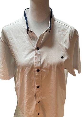 Lacoste White with Navy Around Collar Short Sleeve Button Down Shirt Size XXL