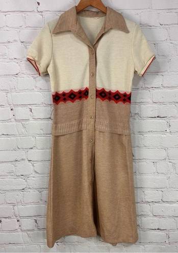 Vintage Womens Jumper Dress Short Sleeve Knee Length Half Button Size M