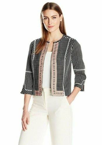 Rafaella New!  Women's Textured Embroidered Black Striped Jacket Blazer Medium