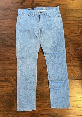 J.Crew  Women’s Light Wash Leaf Print Ankle Length Toothpick Skinny Jeans