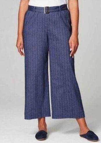 J.Jill  Jenna Striped Linen Wide Leg Crop Pants Denim Blue Small Elastic Waist