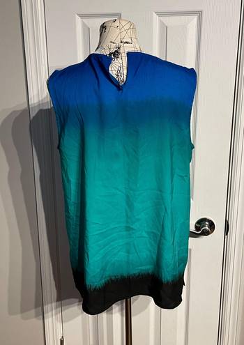 CHAUS NEW YORK Gradient Ombre Shadow shades Multicolor Colorful Print coastal Tank Sleeveless casual work indie flashy fun Top Blouse Size L