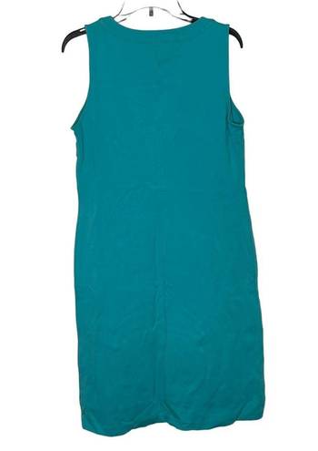 Talbots  Rib Round Neck Shift Midi Dress Women 10 Sleeveless Stretch Teal Green